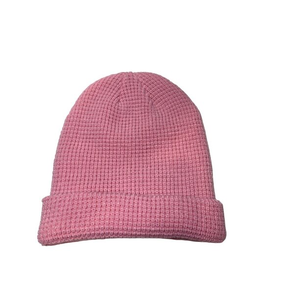 Yea.Nice Beanie Soft Acrylic Carnation Pink Folded Waffle Weave Beanie Hat Cap - Picture 3 of 3